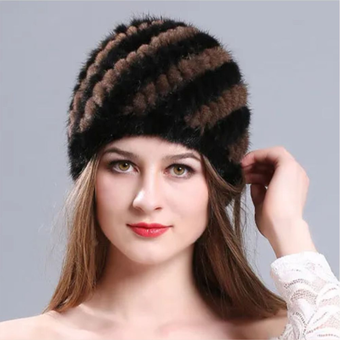 Caciula din blana de NURCA - Sofia Lux (NEGRU + MARO) - marime universala [3]