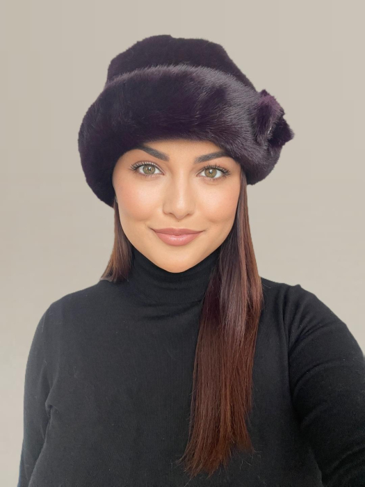 Caciula eleganta din blana LADY LUX (VIOLET PRUNIA) - marime UNICA, REGLABILA [4]