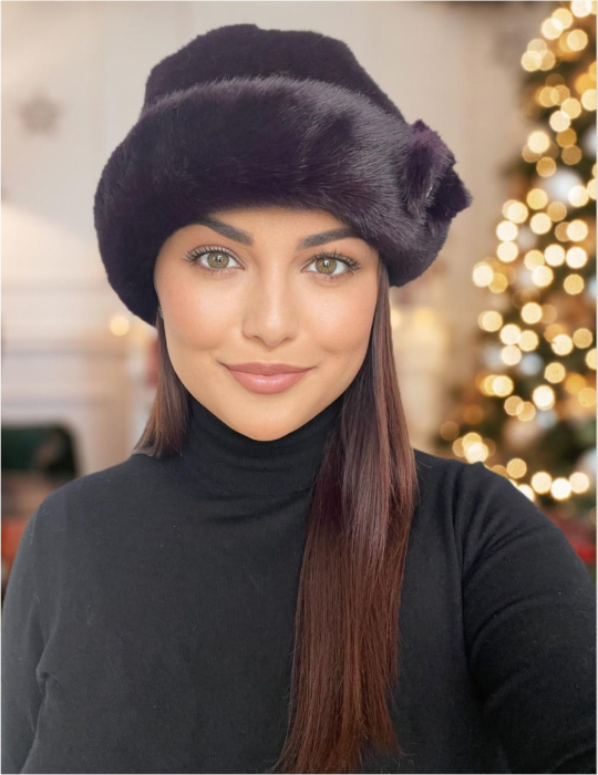 Caciula eleganta din blana LADY LUX (VIOLET PRUNIA) - marime UNICA, REGLABILA [2]