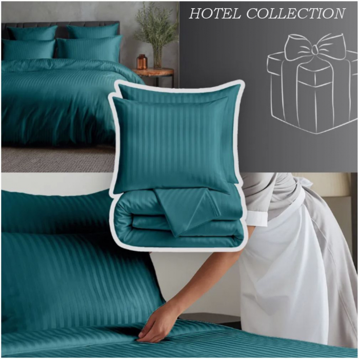 Lenjerie pat Damasc Lux tip hotel - 6 piese, pat dublu (VERDE inchis) [2]