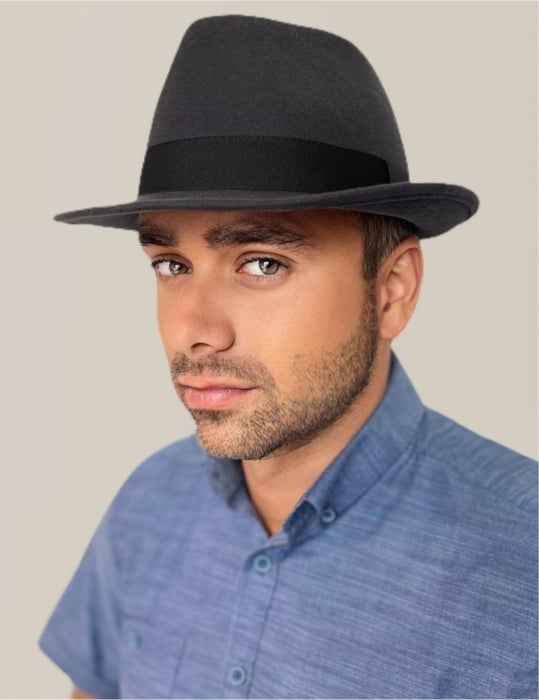 Palarie barbati cu boruri clasice din fetru lux Mister Fedora Lux (GRI) [3]