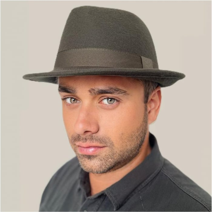 Palarie barbati cu boruri clasice din fetru lux Mister Fedora Lux (KAKI) [2]