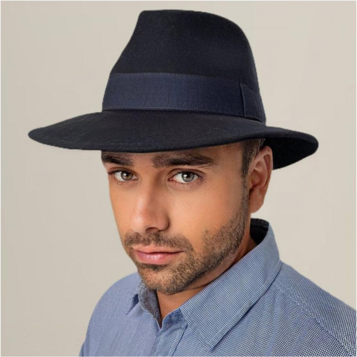 Palarie barbati din fetru lux cu boruri italiene ITALIAN STYLE (BLEUMARIN) [1]
