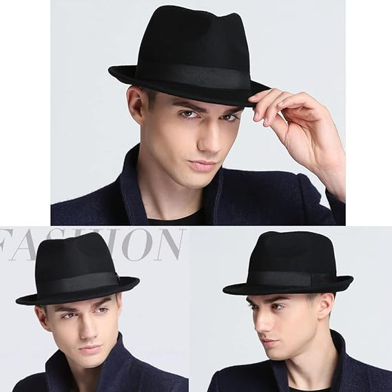 Palarie cu boruri clasice din fetru lux Mister Fedora Lux (NEGRU) [2]