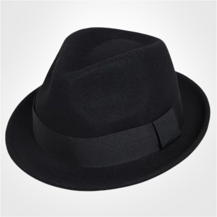 Palarie cu boruri clasice din fetru lux Mister Fedora Lux (NEGRU) [4]
