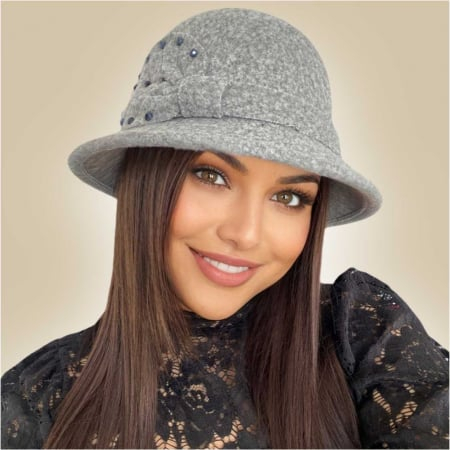 Palarie dama cu boruri delicate MISS COCHETTE (GRI perlat) - marime unica, reglabila [2]