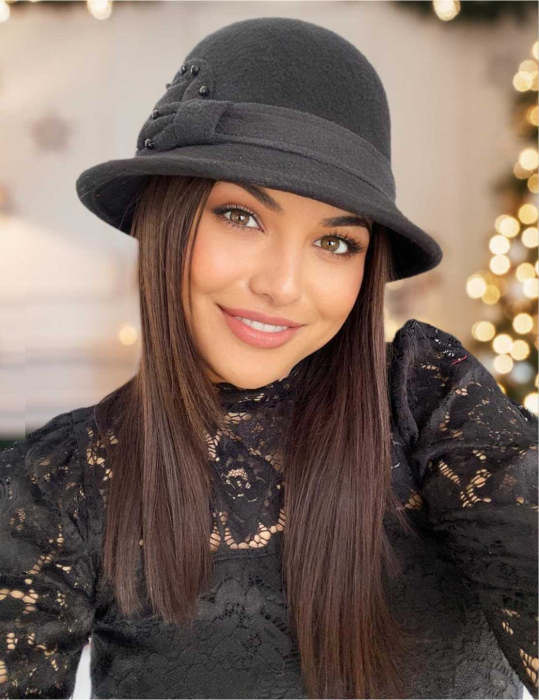 Palarie dama cu boruri delicate MISS COCHETTE (NEGRU) - marime unica, reglabila [1]