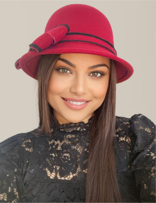 Palarie dama cu boruri delicate si funda luxurianta MISS ALISS (GRENA) - marime unica, reglabila [1]