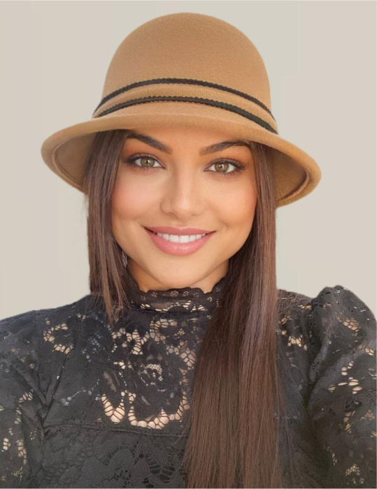 Palarie dama cu boruri delicate si funda luxurianta MISS ALISS (MARO cappuccino) - marime unica, reglabila [3]