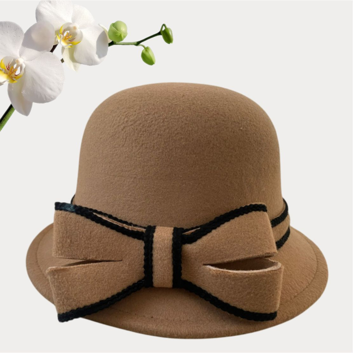 Palarie dama cu boruri delicate si funda luxurianta MISS ALISS (MARO cappuccino) - marime unica, reglabila [4]