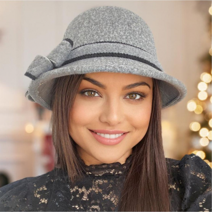 Palarie dama cu boruri delicate si funda luxurianta MISS ALISS (GRI perlat) - marime unica, reglabila [3]