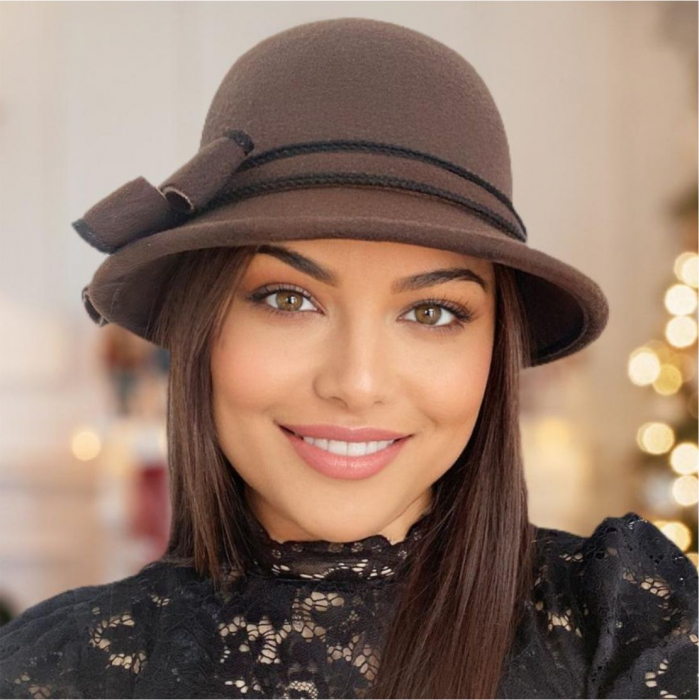 Palarie dama cu boruri delicate si funda luxurianta MISS ALISS (MARO mahon) - marime unica, reglabila [1]