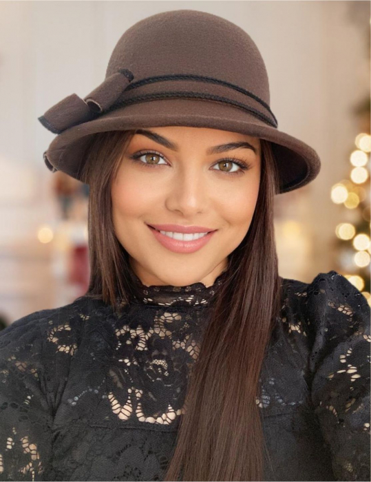 Palarie dama cu boruri delicate si funda luxurianta MISS ALISS (MARO mahon) - marime unica, reglabila [2]