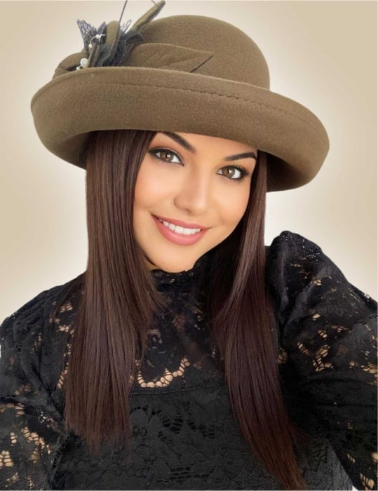 Palarie dama cu boruri elegante si decor luxuriant GLORIOSSA (KAKI) - marime unica, reglabila [2]