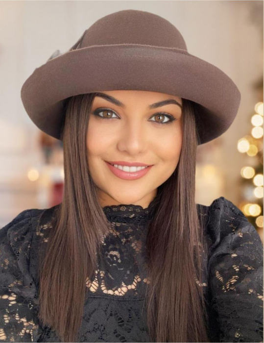 Palarie dama cu boruri elegante si decor luxuriant GLORIOSSA (MARO mahon) - marime unica, reglabila [1]