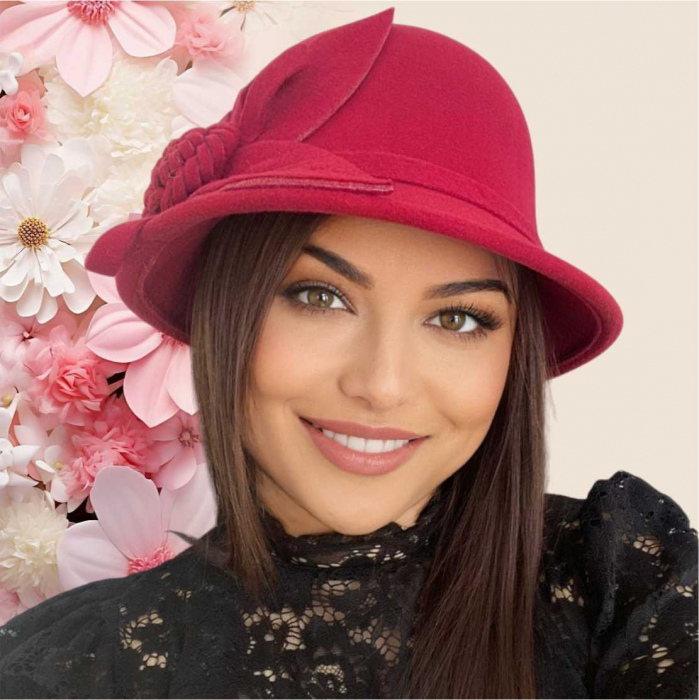 Palarie dama cu boruri mici si accesoriu floare MISS FLORIA (GRENA) - marime unica, reglabila [4]