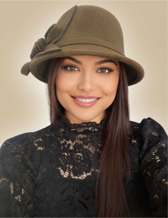 Palarie dama cu boruri mici si accesoriu floare MISS FLORIA (KAKI) - marime unica, reglabila [1]