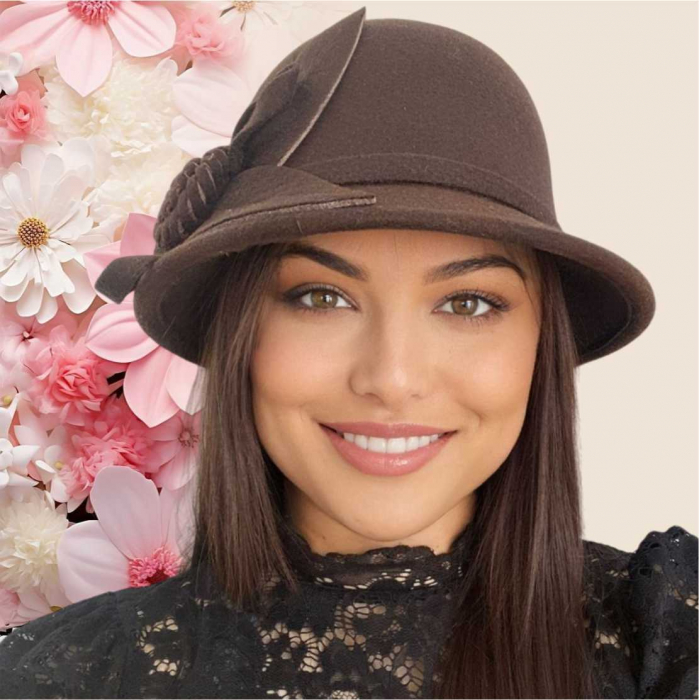 Palarie dama cu boruri mici si accesoriu floare MISS FLORIA (MARO mahon) - marime unica, reglabila [4]