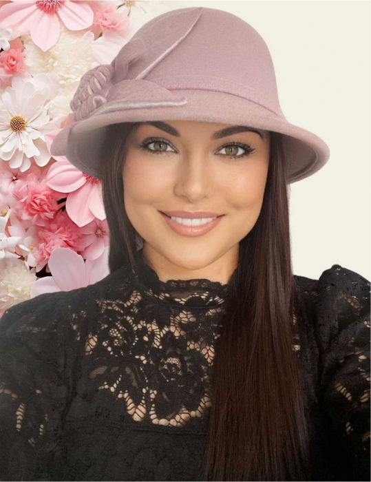 Palarie dama cu boruri mici si accesoriu floare MISS FLORIA (ROZ) - marime unica, reglabila [2]
