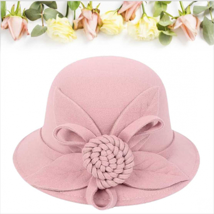 Palarie dama cu boruri mici si accesoriu floare MISS FLORIA (ROZ) - marime unica, reglabila [5]