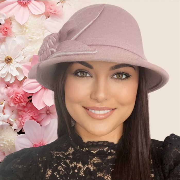 Palarie dama cu boruri mici si accesoriu floare MISS FLORIA (ROZ) - marime unica, reglabila [4]