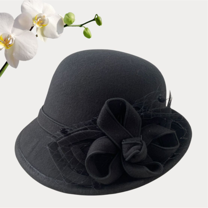 Palarie dama cu boruri mici si decor luxuriant MISS ELEGANCE (NEGRU) - marime unica, reglabila [3]