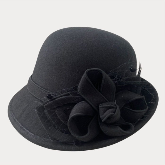 Palarie dama cu boruri mici si decor luxuriant MISS ELEGANCE (NEGRU) - marime unica, reglabila [4]