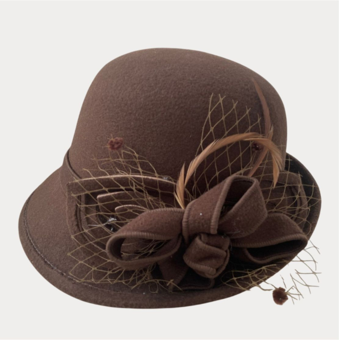 Palarie dama cu boruri mici si decor luxuriant MISS ELEGANCE (MARO mahon) - marime unica, reglabila [4]