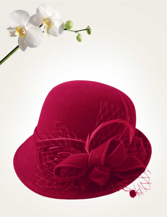 Palarie dama cu boruri mici si decor luxuriant MISS ELEGANCE (GRENA trandafiriu) - marime unica, reglabila [4]