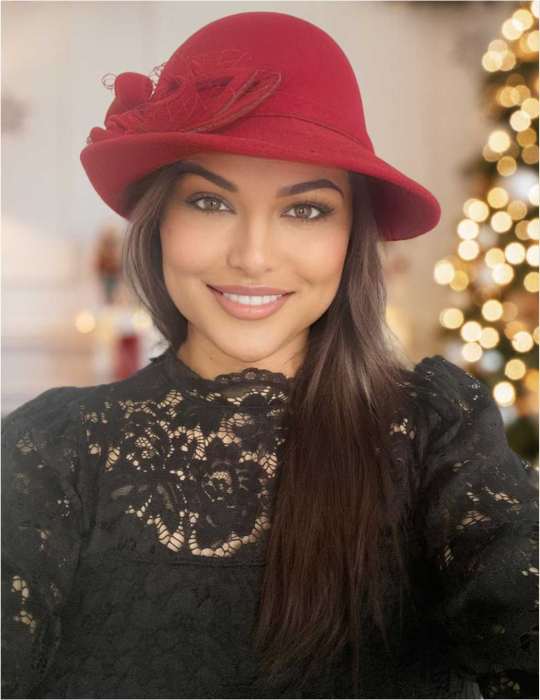 Palarie dama cu boruri mici si decor luxuriant MISS ELEGANCE (GRENA trandafiriu) - marime unica, reglabila [2]