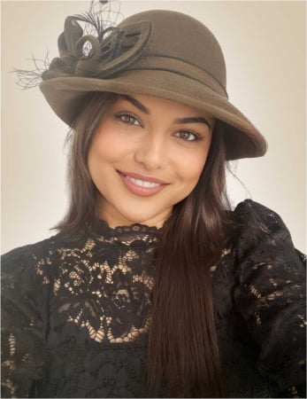 Palarie dama cu boruri mici si decor luxuriant MISS ELEGANCE (KAKI) - marime unica, reglabila [1]
