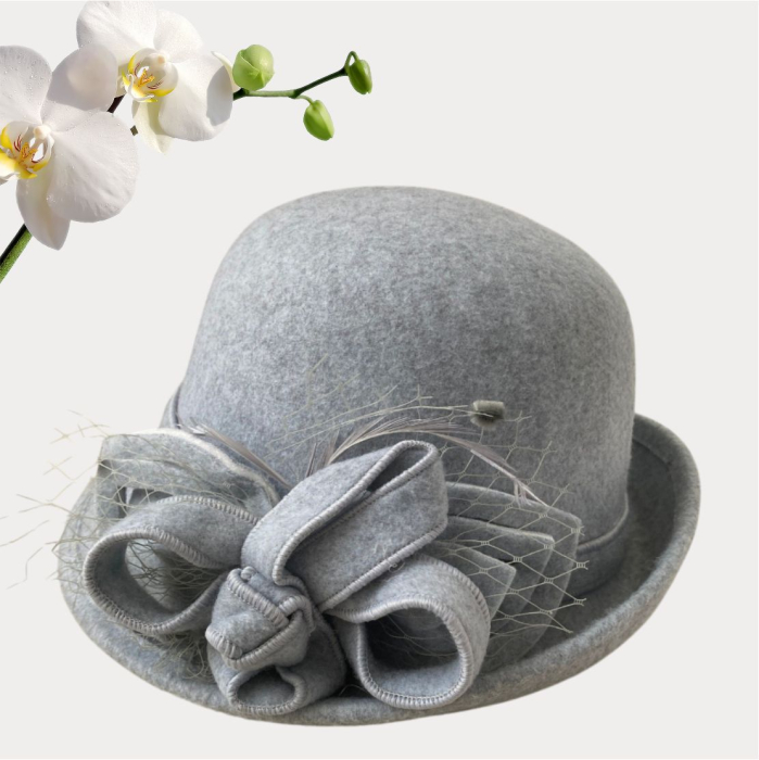 Palarie dama cu boruri mici si decor luxuriant MISS ELEGANCE (GRI perlat) - marime unica, reglabila [3]