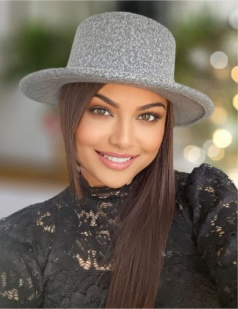 Palarie dama cu boruri rotunde MISS CASTILLIA (GRI perlat) - marime unica, reglabila [2]