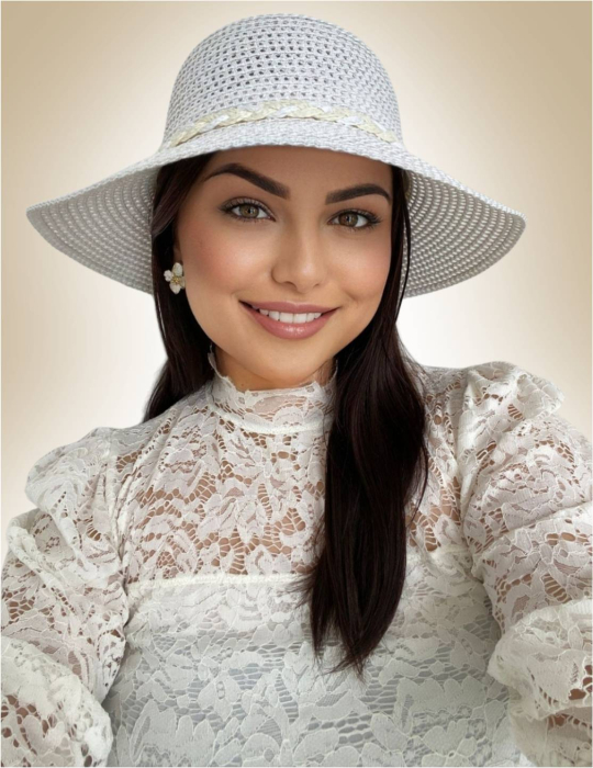 Palarie dama de lux cu boruri rotunde medii SIDONIA LUX (ALB) - marime unica, reglabila [2]