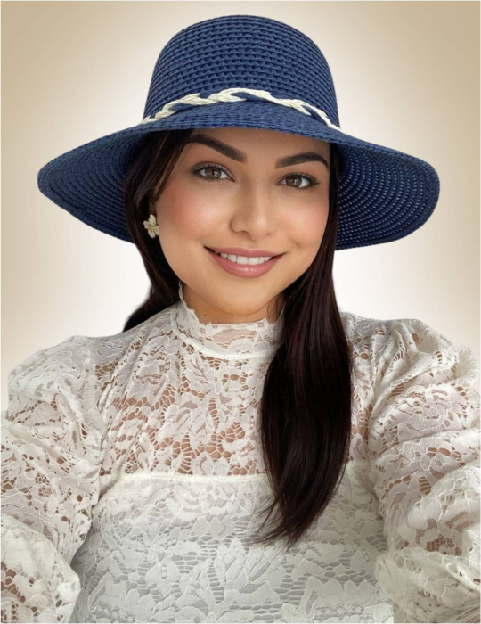 Palarie dama de lux cu boruri rotunde medii SIDONIA LUX (BLEUMARIN) - marime unica, reglabila [2]