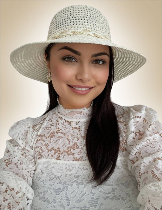 Palarie dama de lux cu boruri rotunde medii SIDONIA LUX (CREM) - marime unica, reglabila [2]