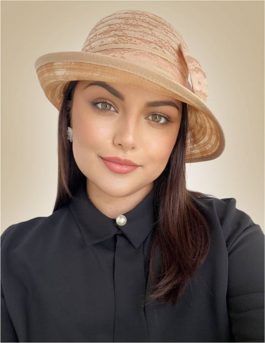 Palarie dama din organza dantelata cu flori ANTONIA LUX-palarie maro, reglabila [2]