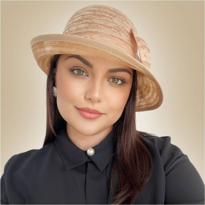 Palarie dama din organza dantelata cu flori ANTONIA LUX-palarie maro, reglabila [4]