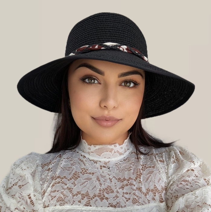 Palarie dama de soare cu boruri asimetrice tip sepcuta SIDONIA LADY (NEGRU) - marime unica, reglabila [4]