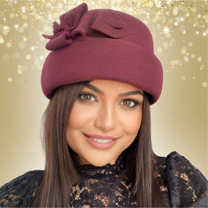 Palarie dama din fetru lux tip toca MISS MAGIC (GRENA) - marime unica, reglabila [5]