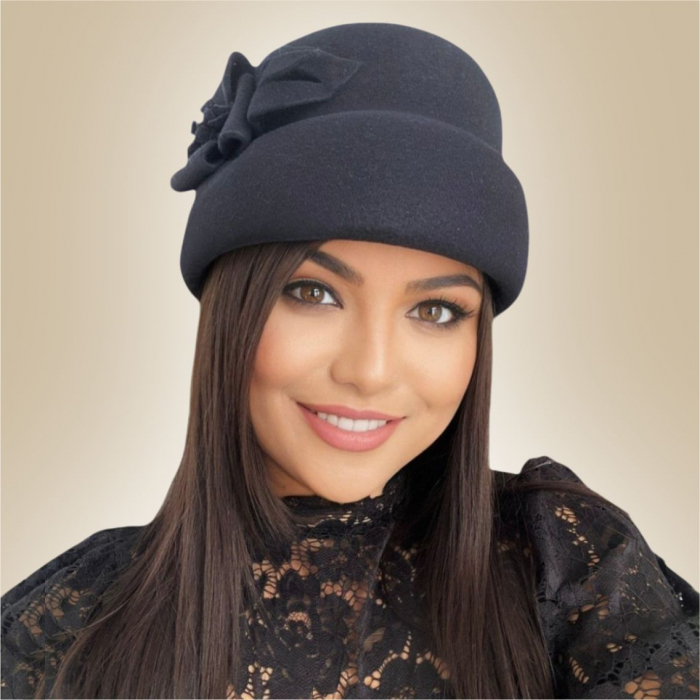 Palarie dama din fetru lux tip toca MISS MAGIC (NEAGRA) - marime unica, reglabila [5]