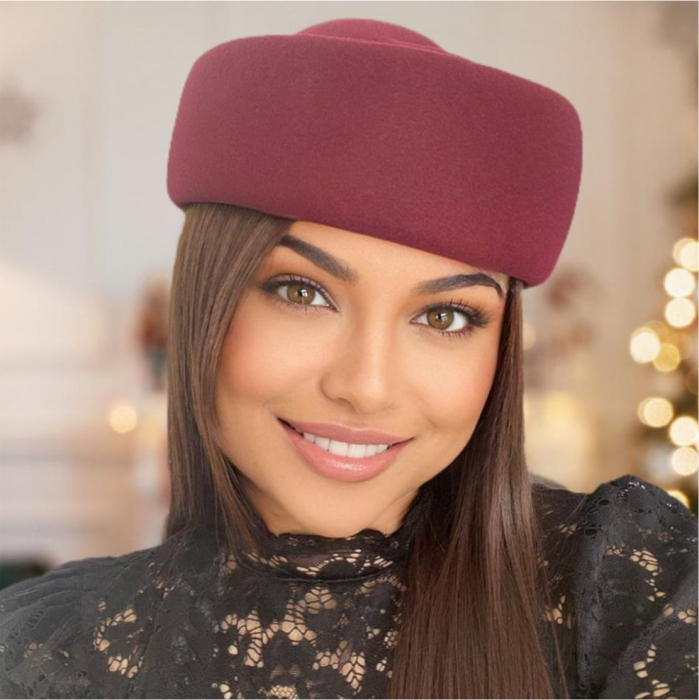 Palarie dama tip toca din fetru lux CONTESA LUX (GRENA) - marime unica, reglabila [3]