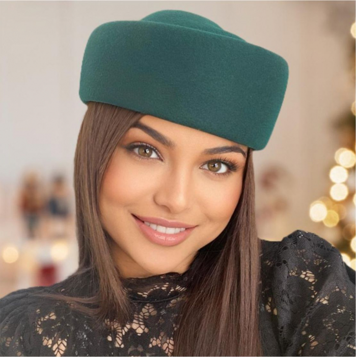 Palarie dama tip toca din fetru lux CONTESA LUX (VERDE persan) - marime unica, reglabila [6]