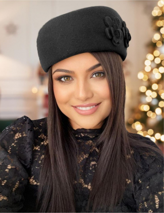 Palarie dama toca din fetru lux MARCHIZA LUX (NEGRU) - marime unica, reglabila [1]
