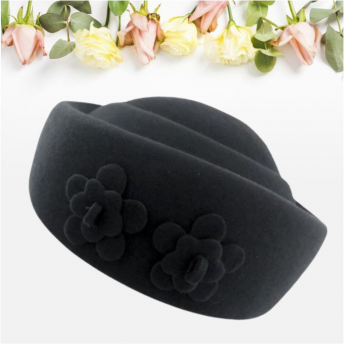 Palarie dama tip toca din fetru lux MARCHIZA LUX (NEAGRA) - marime unica, reglabila [5]