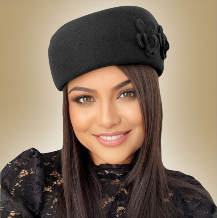 Palarie dama tip toca din fetru lux MARCHIZA LUX (NEAGRA) - marime unica, reglabila [1]