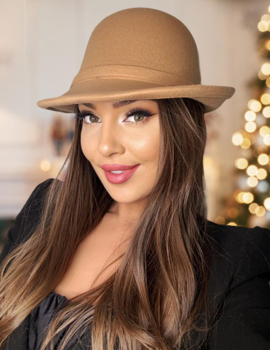 Palarie dama cu boruri barcuta din fetru 100% lana PRINCIPESA CHIC (MARO cappuccinoi) - marime unica, reglabila [1]