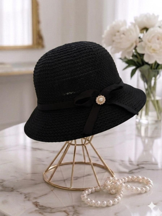 Palarie de soare de lux cu boruri mic SCARLET Lady (NEGRU) - marime unica, reglabila [2]