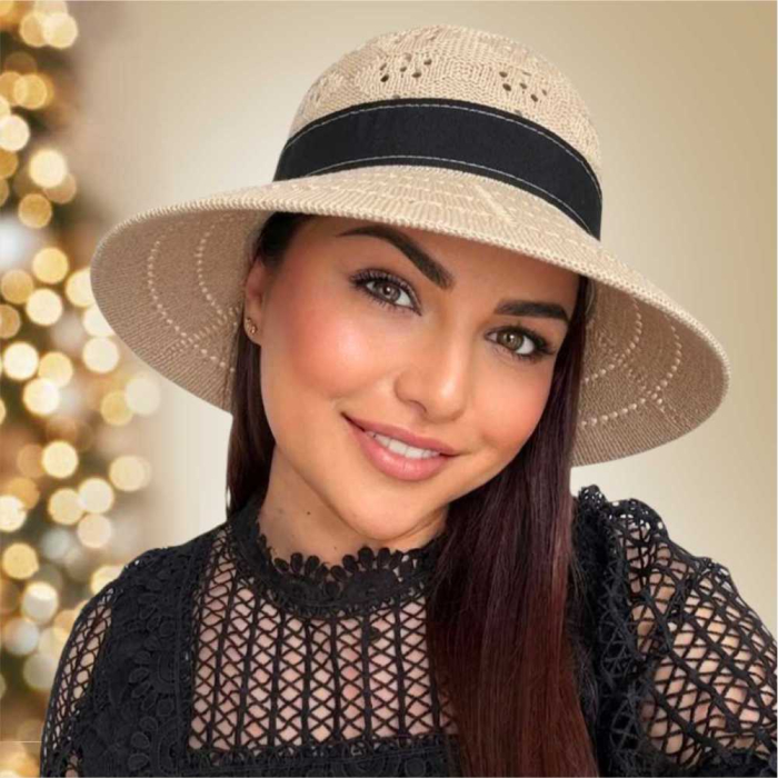 Palarie de soare de lux cu boruri rotunde medii ANASTASIA LADY (CREM) - marime unica, reglabila [4]