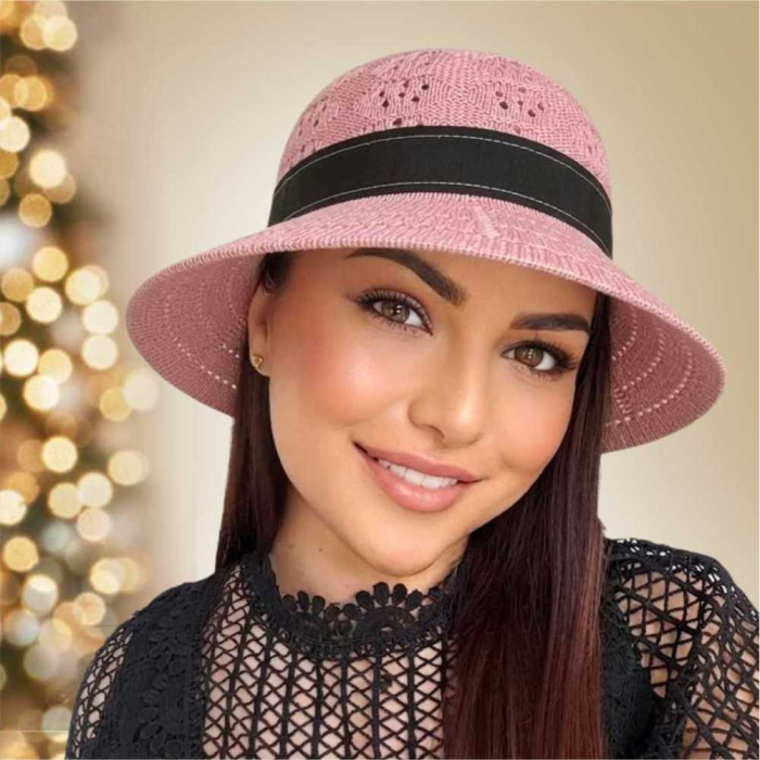 Palarie de soare de lux cu boruri rotunde medii ANASTASIA LADY (ROZ pudra) - marime unica, reglabila [4]